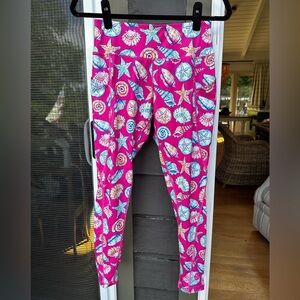 Simply Southern Women's Leggings Seashell Print Pink Size L Activewear